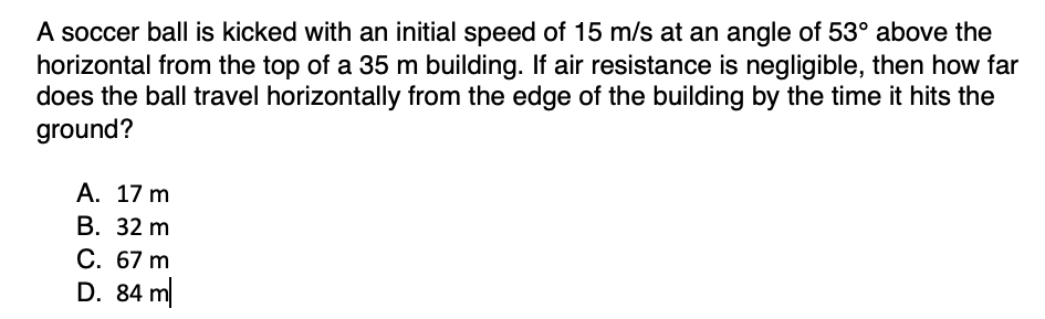 Solved A soccer ball is kicked with an initial speed of 15 | Chegg.com