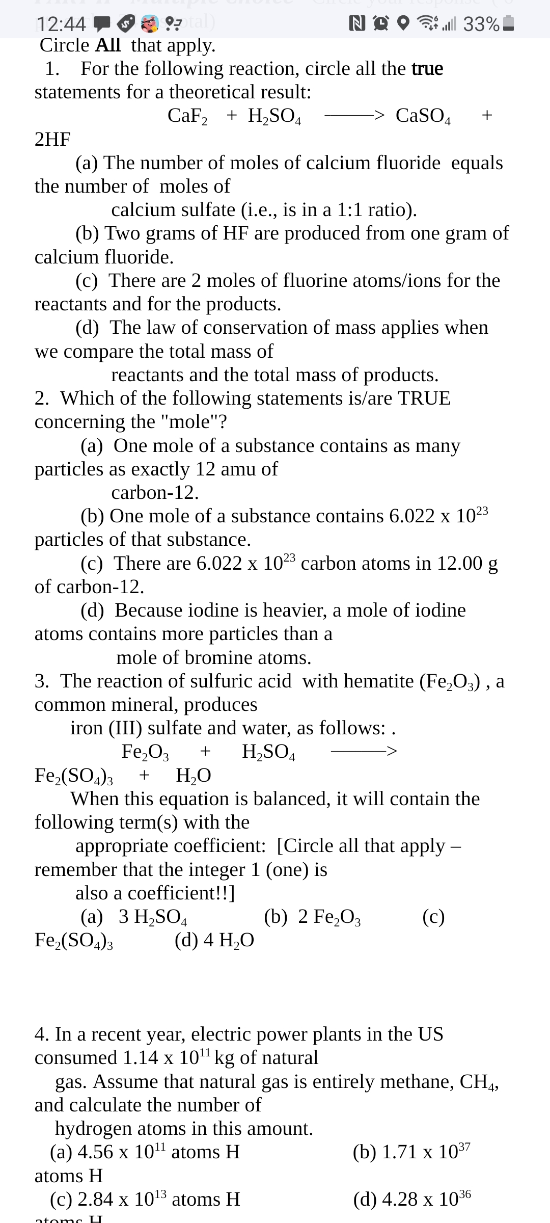 Solved Circle All that apply. For the following reaction,