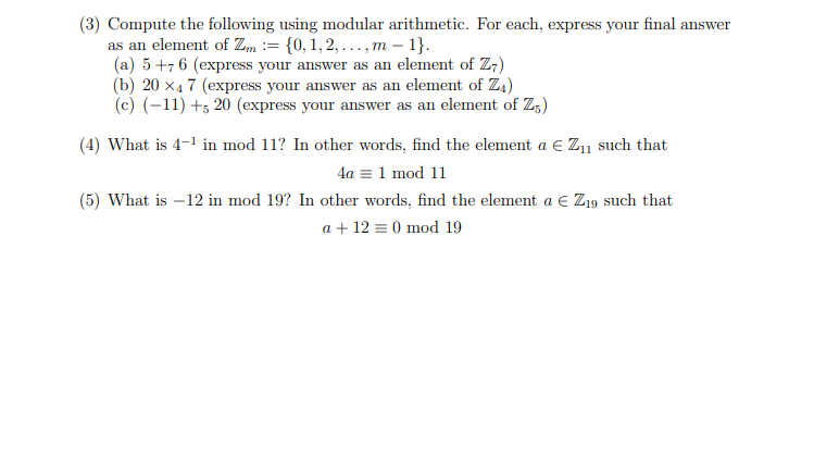 Solved (3) ﻿Compute the following using modular arithmetic. | Chegg.com