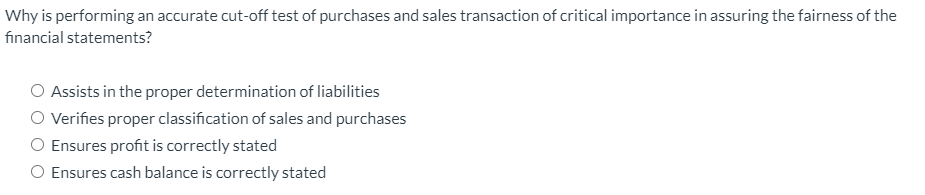 Solved Why is performing an accurate cut-off test of | Chegg.com