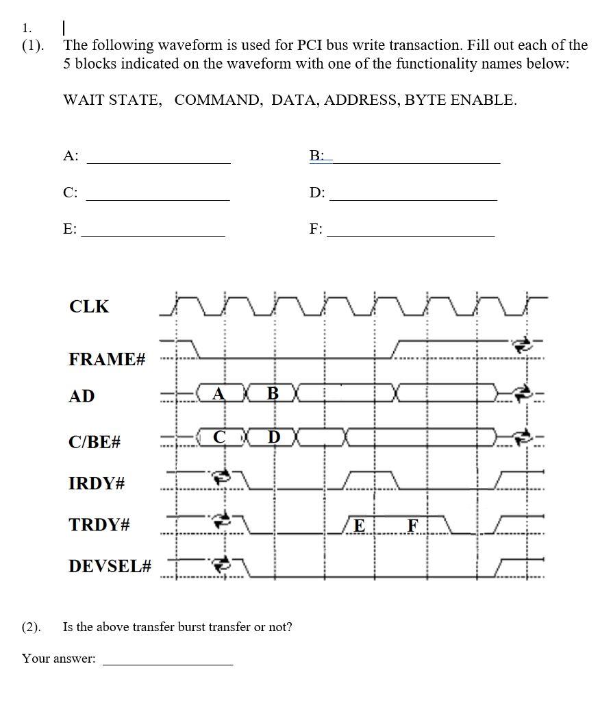 Solved 1. (1). The following waveform is used for PCI bus | Chegg.com