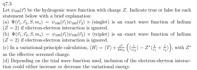 Solved 97.3 Let 4100 () be the hydrogenic wave function with | Chegg.com