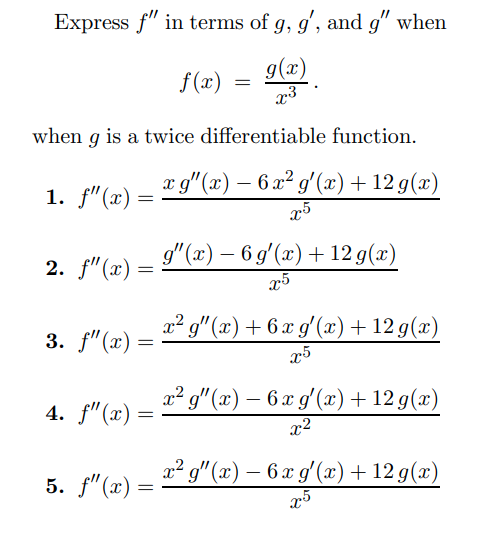 Solved Express f′′ in terms of g,g′, and g′′ when | Chegg.com