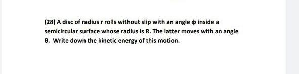 Solved (28) A disc of radius r rolls without slip with an | Chegg.com