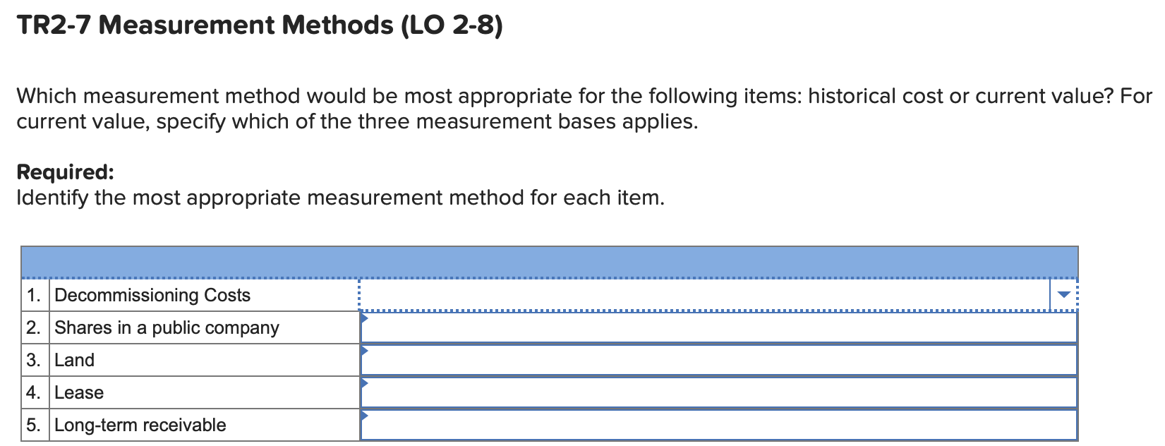 Solved TR2-7 Measurement Methods (LO 2-8) Which measurement | Chegg.com
