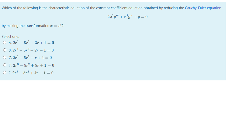 Solved Which Of The Following Is The Characteristic Equation | Chegg.com