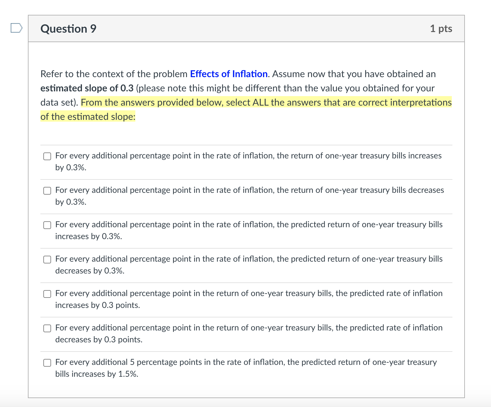 Solved Question 9 1 pts Refer to the context of the problem | Chegg.com