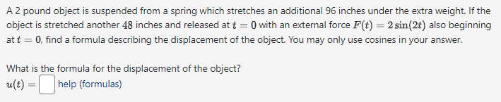 Solved A 18 pound object is suspended from a spring with | Chegg.com