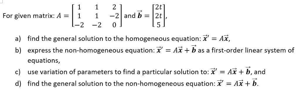 linear algebra homework problems