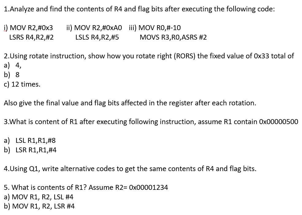 Solved 1.Analyze and find the contents of R4 and flag bits