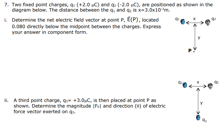 Solved 7. Two fixed point charges, q1 (+2.0 μC) and q2(-2.0 | Chegg.com