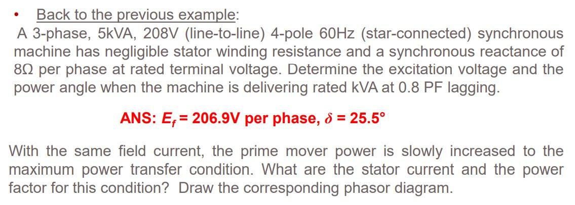Solved - Back to the previous example: A 3-phase, 5kVA, 208V | Chegg.com