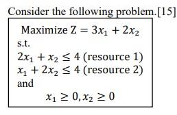 Solved Consider the following problem. [15] Maximize Z = 3x1 | Chegg.com