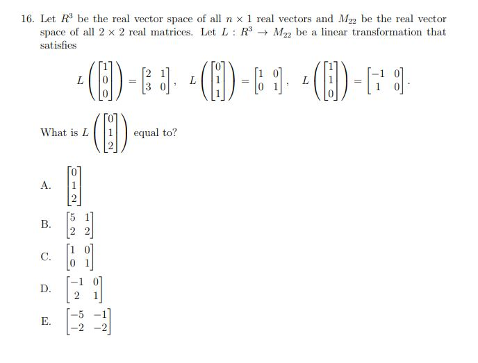 Solved 16. Let R3 be the real vector space of all n x 1 real | Chegg.com