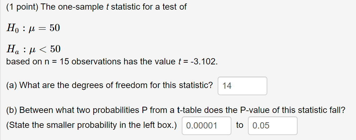 Solved The one-sample t statistic for a test | Chegg.com