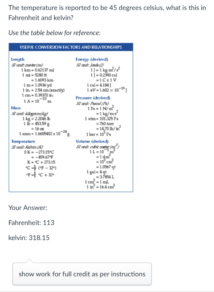 How do you convert 45°C to Fahrenheit? 