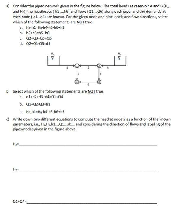 Solved a) Consider the piped network given in the figure | Chegg.com