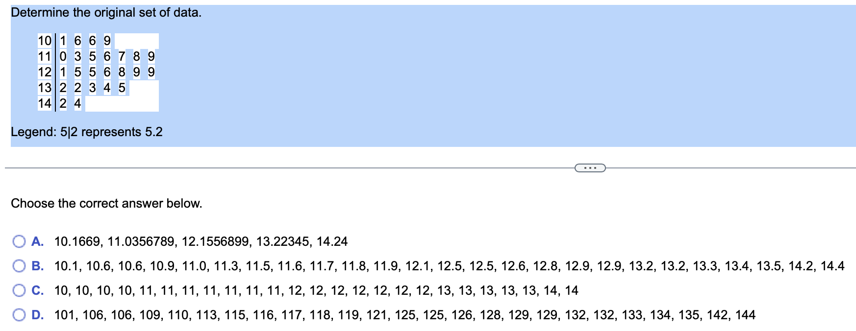 Solved Determine the original set of data.