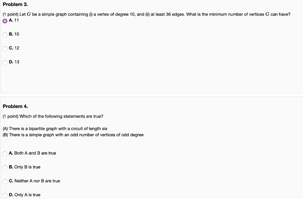 Solved Problem 3. (1 point) Let G be a simple graph | Chegg.com