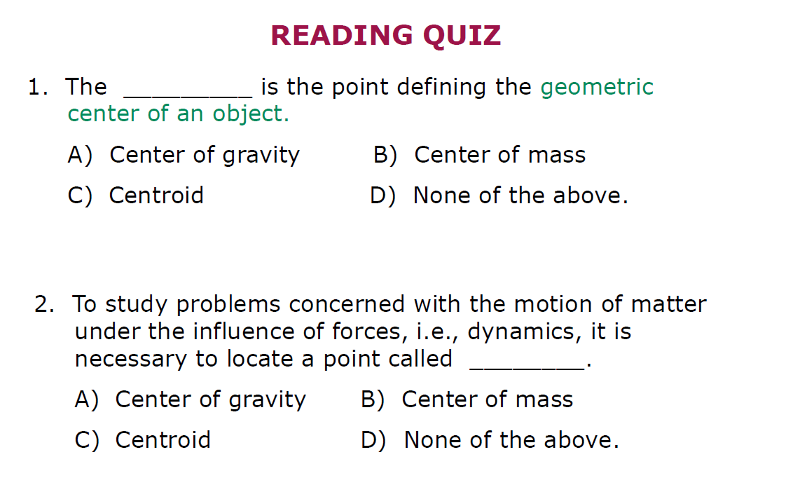 Solved READING QUIZ 1. The Is The Point Defining The | Chegg.com