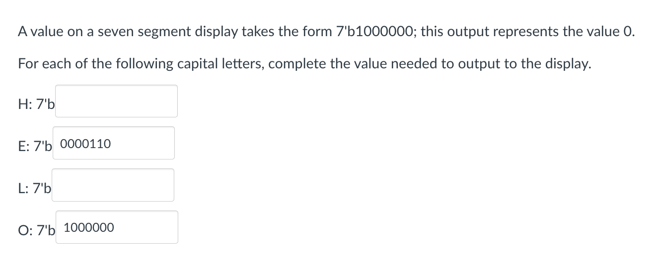 Solved A value on a seven segment display takes the form | Chegg.com