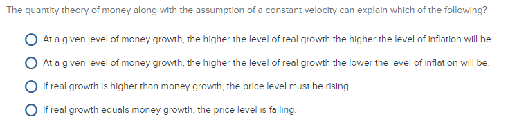 Solved The quantity theory of money along with the | Chegg.com