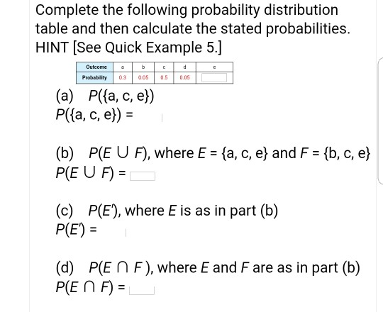 Solved Complete the following probability distribution table | Chegg.com