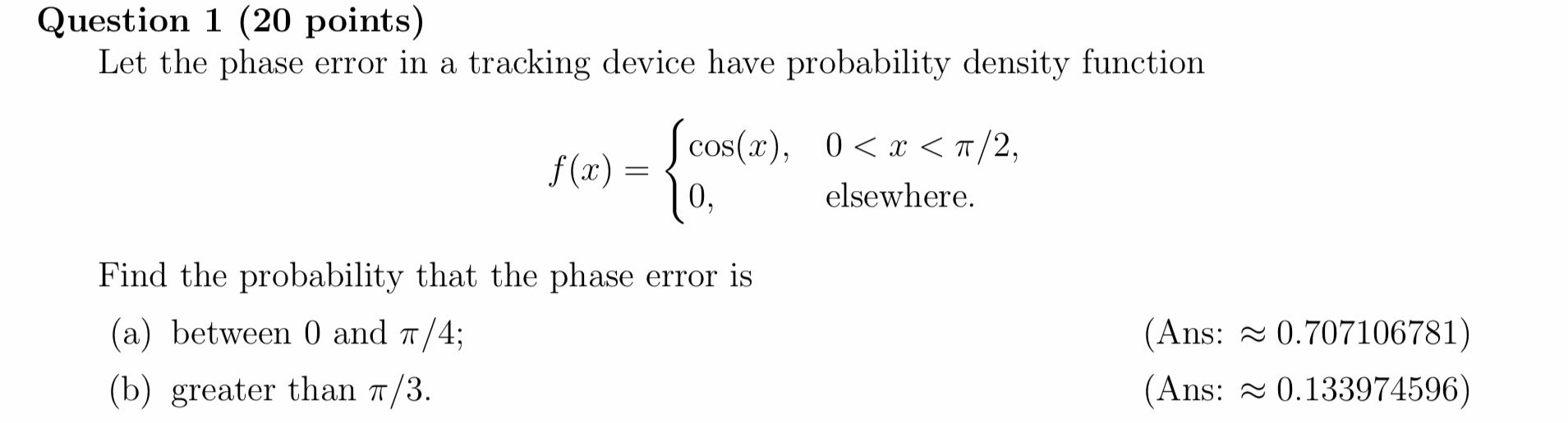 Question 1 (20 points) Let the phase error in a | Chegg.com