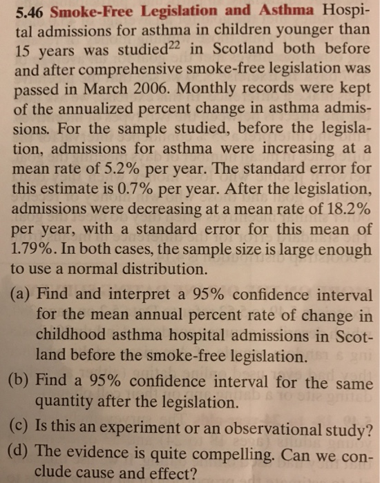 Solved 5.46 SmokeFree Legislation and Asthma Hospi tal