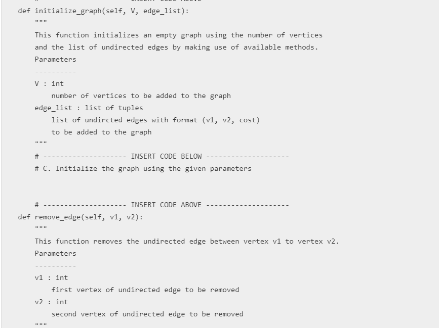 Define the functions of a graph implementation based