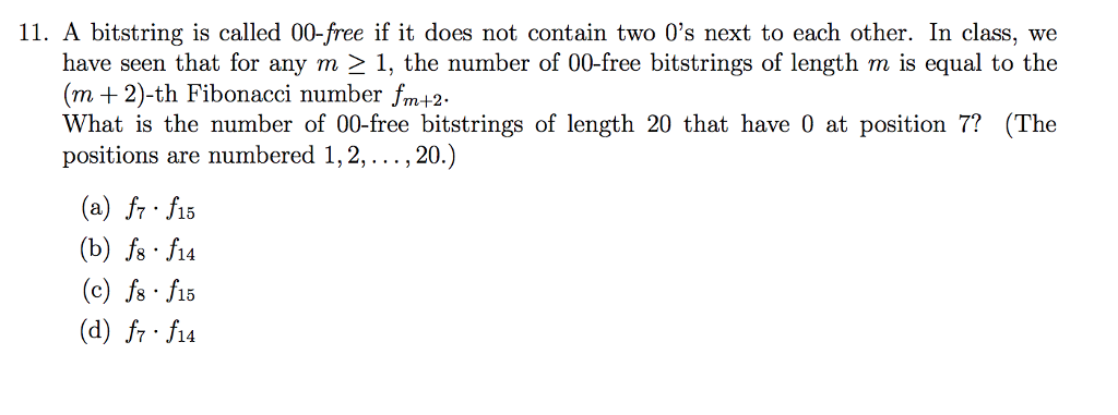 Solved 11. A bitstring is called 00-free if it does not | Chegg.com