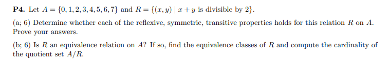 Solved Let A = {0, 1, 2, 3, 4, 5, 6, 7} and R = {(x, y) | x | Chegg.com