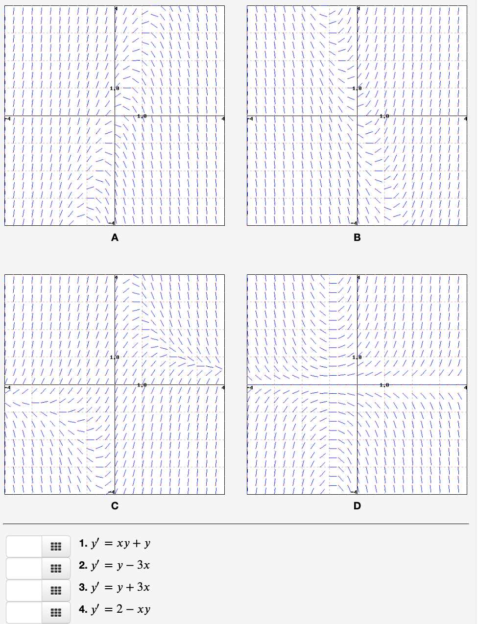 II X X X X TITTANE ⠀⠀ A 1. y = xy + y 2. y = y - 3x 3. y = y + 3x 4. y = 2 - xy B 4,0