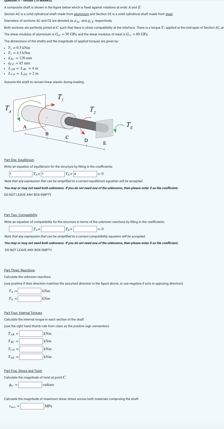 Solved A composite shaft is shown in the figure below which | Chegg.com