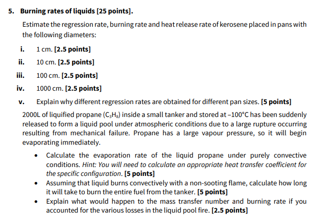 Solved Burning rates of liquids [ 25 points]. Estimate the | Chegg.com