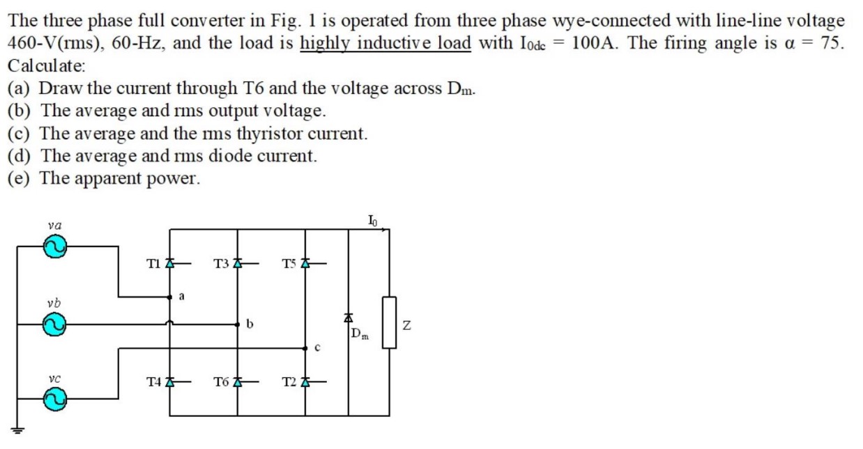 Solved The three phase full converter in Fig. 1 ﻿is operated | Chegg.com