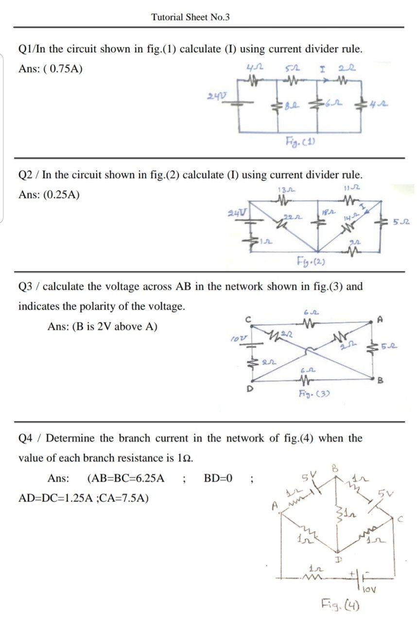 Solved Tutorial Sheet No.3 Q1/In the circuit shown in fig | Chegg.com