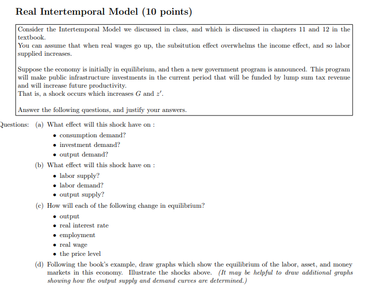 Solved Real Intertemporal Model 10 Points Consider The