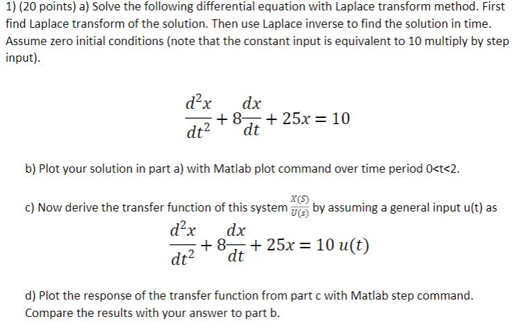 Solved 1) (20 Points) A) Solve The Following Differential | Chegg.com