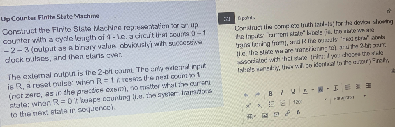 Solved 33 Up Counter Finite State Machine Construct the | Chegg.com