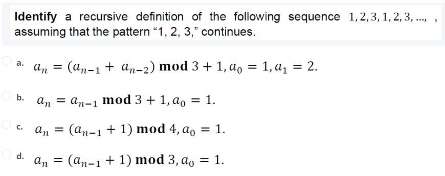 Solved 9 Identify a recursive definition of the following | Chegg.com
