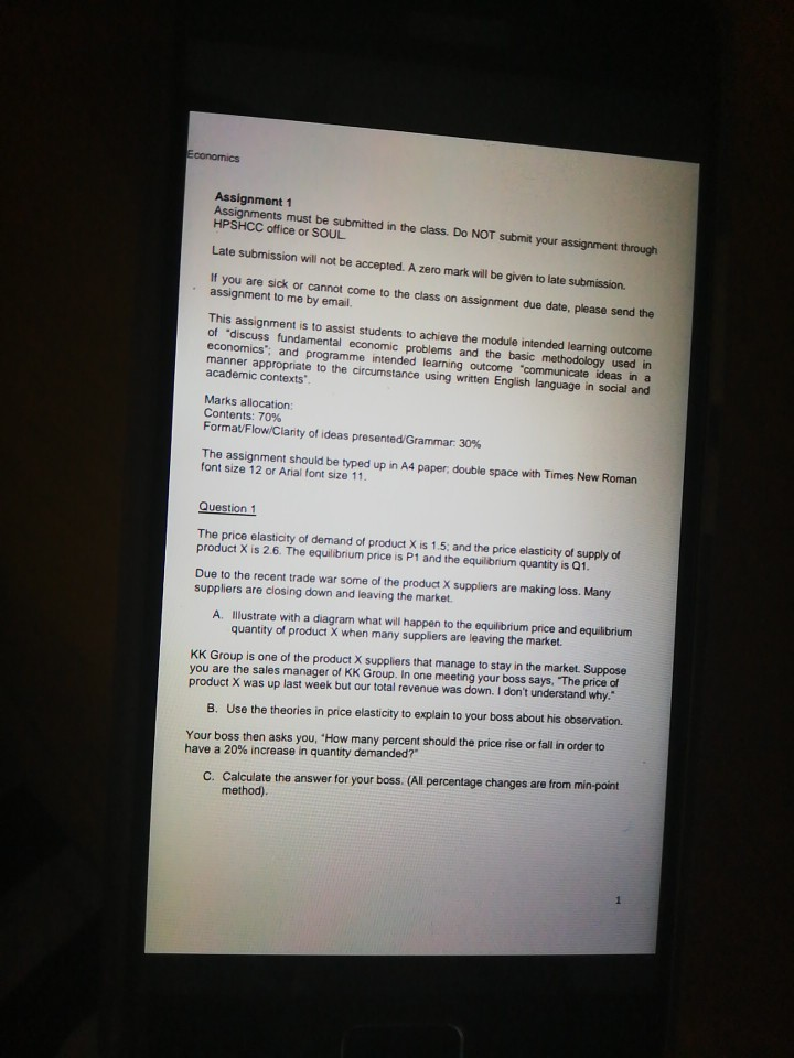 Solved conomicS Assignment 1 Assignments must be submitted | Chegg.com