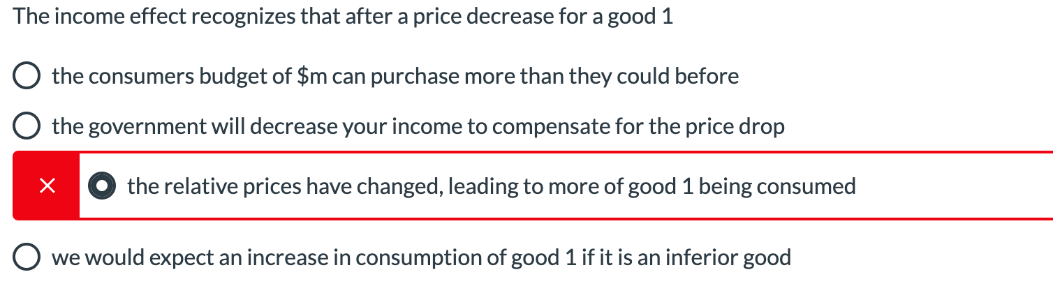 Solved The income effect recognizes that after a price | Chegg.com