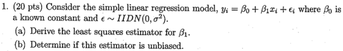Solved 1. (20 pts) Consider the simple linear regression | Chegg.com