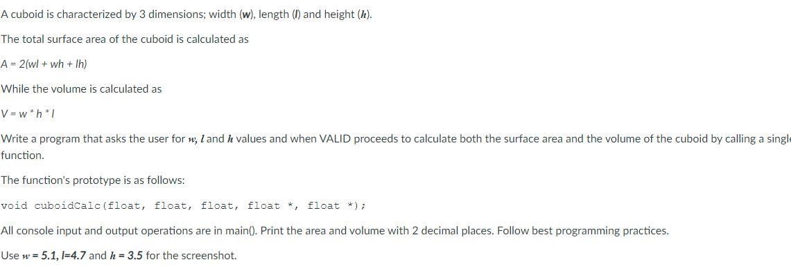 Solved c language Function - Arrays - Pointers A cuboid is | Chegg.com
