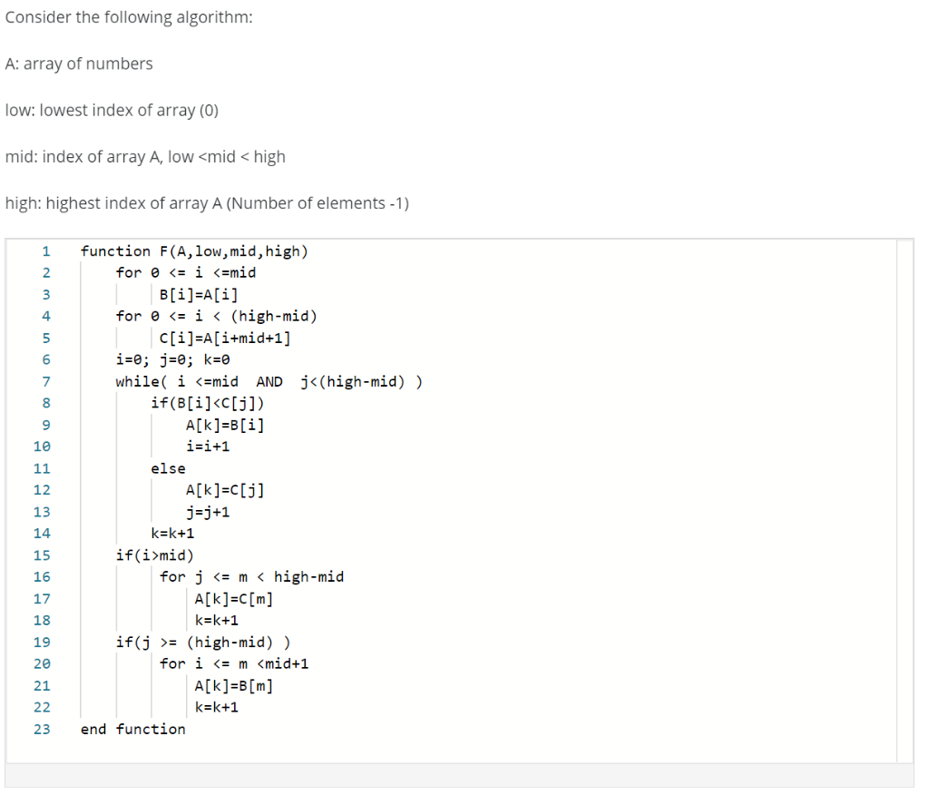 Solved Consider the following algorithm: A: array of numbers | Chegg.com