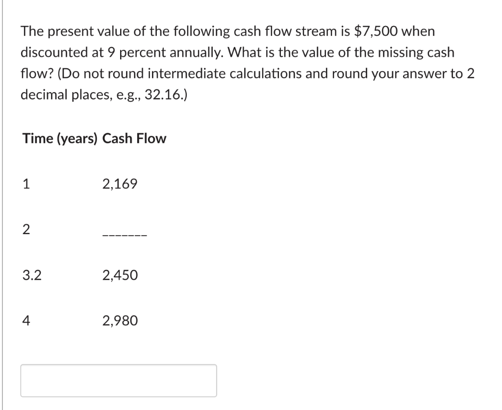 Solved The Present Value Of The Following Cash Flow Stream | Chegg.com