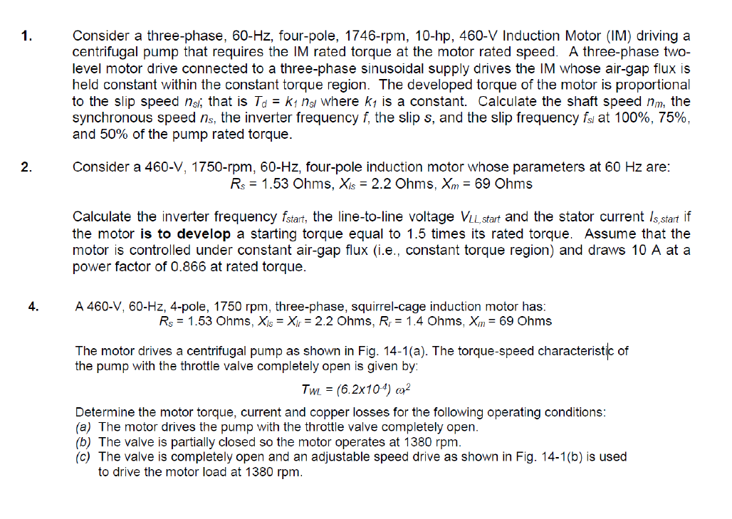 Solved Consider a threephase, 60Hz, fourpole, 1746rpm,