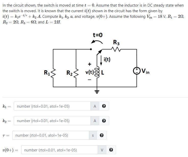 Solved In the circuit shown, the switch is moved at time t = | Chegg.com