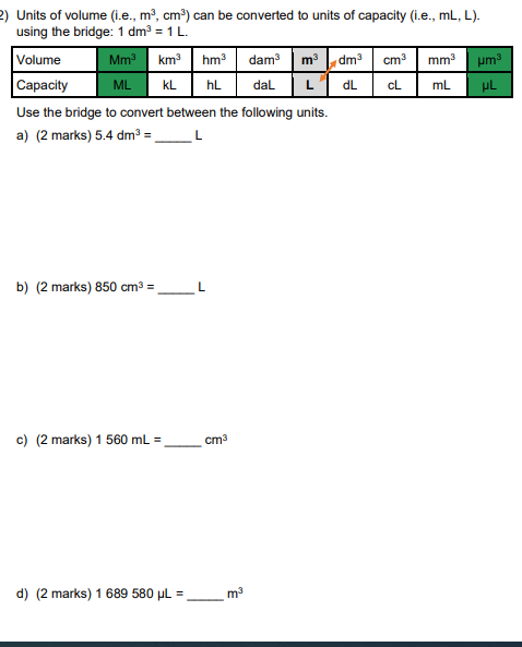 Solved 2 Units of volume i.e. m3 cm3 can be converted Chegg